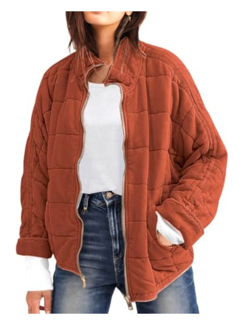 Womens Quilted Lightweight Jacket Full-Zip Stand Collar Warm Winter Puffer